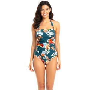 NWT Rachel Roy Classic Coverage Floral One-Piece Swimsuit Built-In Bra Size XL